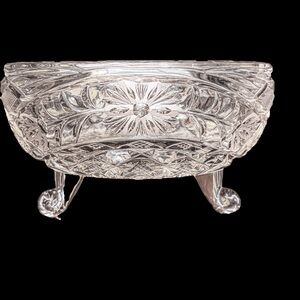 Vintage Cut Crystal Footed Bowl, Starburst Candy Dish, Three-Leg Compote